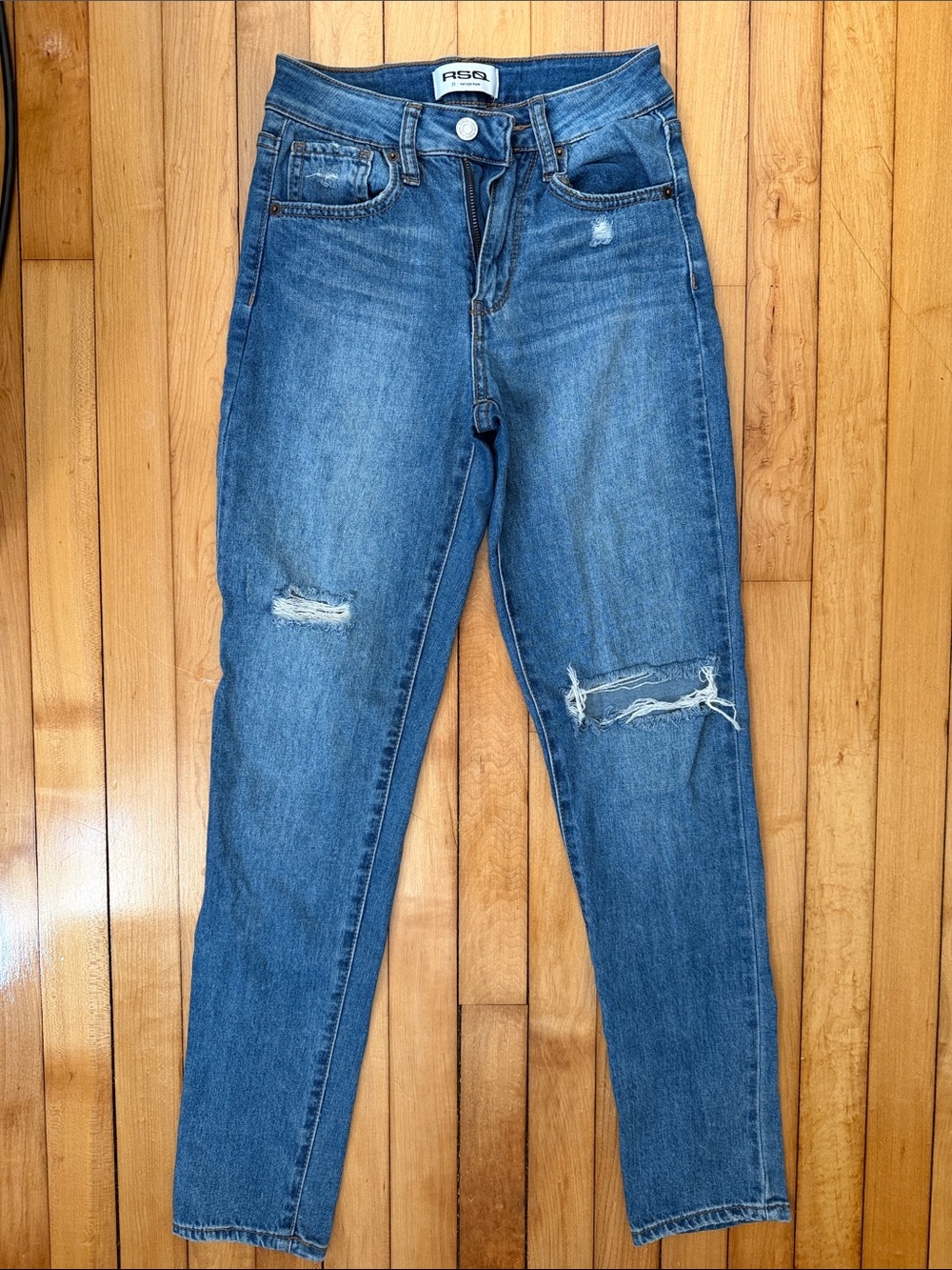 RSQ Skinny Ripped Mid-Blue Mom Jeans